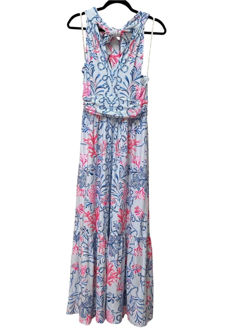 Lilly Pulitzer Montecito Halter Maxi Coastal Nautical Tiered Ruffle - Picture 2 of 8